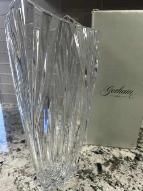 Gorham 14" Lead Crystal Vase square rim Glass Esprit Czech Republic w/ Box