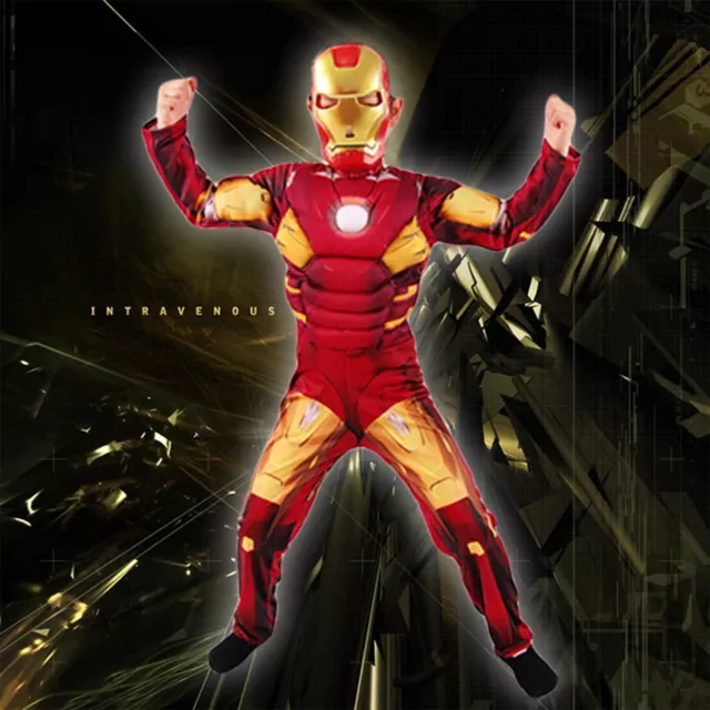 Jungen Kinder Iron Man Kostüm Avengers Cosplay Kostüm Anzug Maske LED Light DE 3