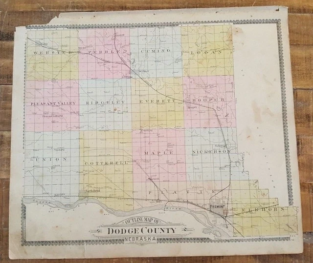 ANTIQUE OUTLINE MAP Of DODGE COUNTY Atlas Of Dodge COUNTY NE/Ogle