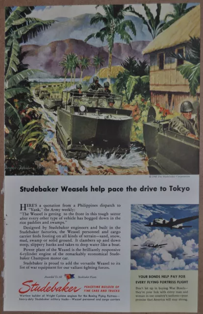 1945 STUDEBAKER Weasel advertisement, WEASEL tracked transport, WWII Philippines