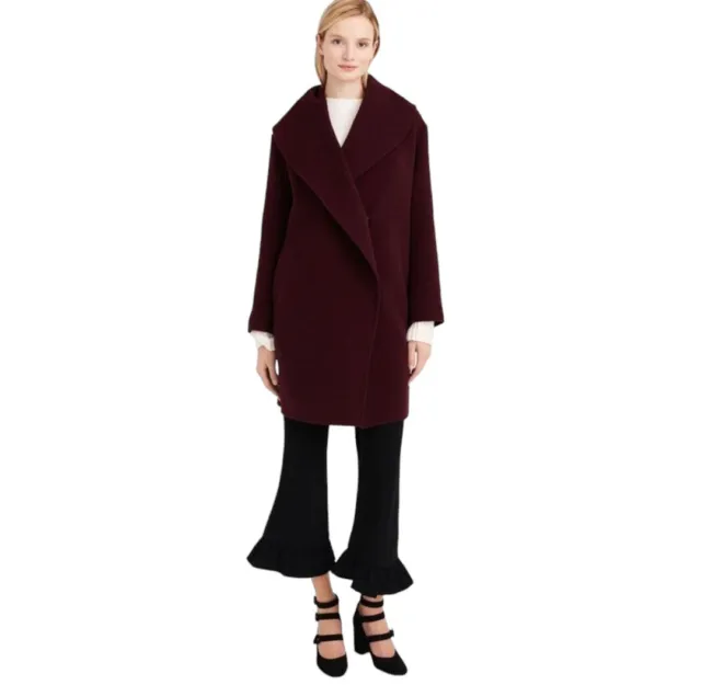 Club Monaco Kimana Coat Dark Burgundy Italian Wool Shawl Collar Jacket Size XS