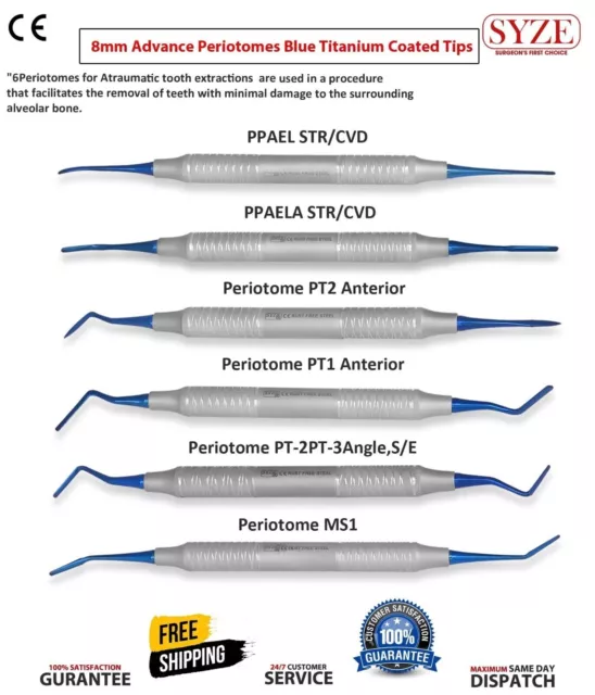 Implant Dental Periotomes Tunneling Procedure 6 Pcs Set Titanium Coded Tips SYZE