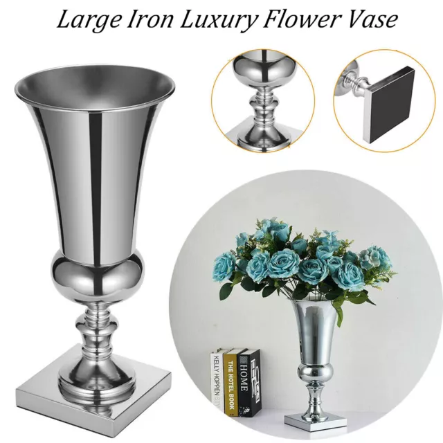 15.7" Stunning Flower Vase Urn Wedding Table Home Decor Chrome Silver Iron