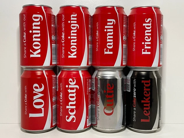 COCA COLA COKE CANS; 8 DIFFERENT 'SHARE A COKE WITH....' CANS BeNeLux, 2013-2014
