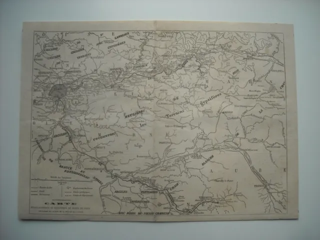 Gravure 1862. Carte Hydrographique Et Geologique Du Bassin De Paris. Explicatif.
