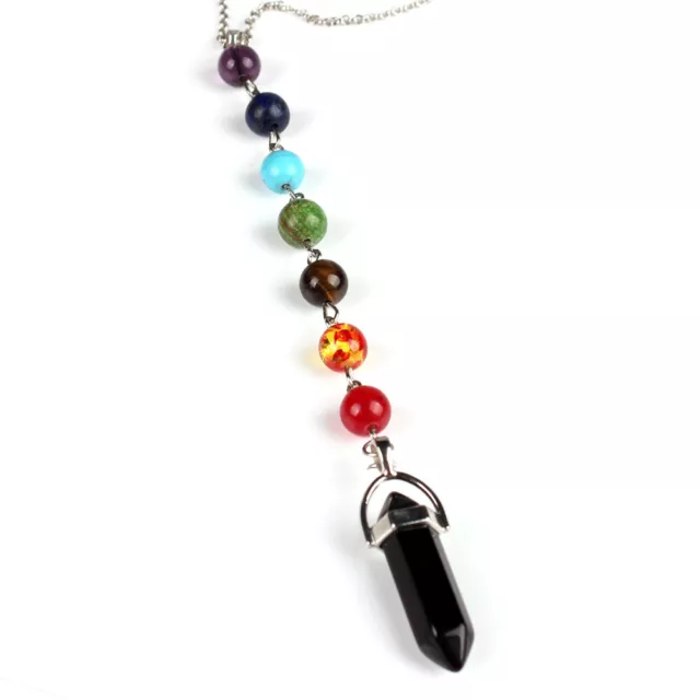 Natural Black Onyx Gems Stone Pendulum Chakra Necklace Healing Wholesale
