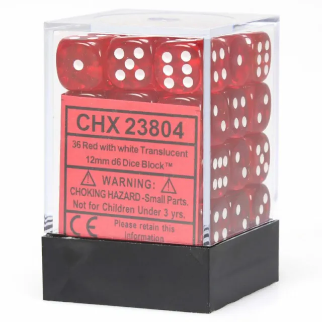 CHX23804 Chessex Manufacturing Translucent: 12mm D6 Red/White (36)