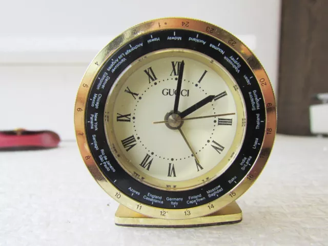 Vintage GUCCI World Travel Alarm Clock with Leather case Germany Italy