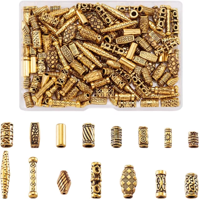 150Pcs Antique Gold Tube Bar Spacer Beads Tibetan Metal Column Barrel Drum Beads