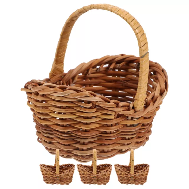 4 Pcs Vintage Wicker Basket Baby Doll Mini Rattan Baskets Small and Compact