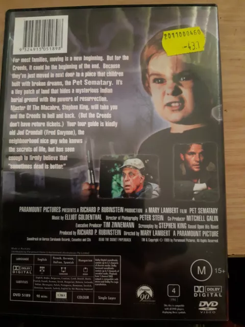 PET SEMATARY (DVD, 1989) Stephen King Dale Midkiff Horror Thriller ...