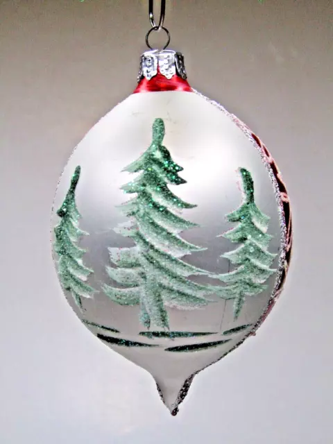 VINTAGE BLOWN GLASS Jumbo Pictured TREE Teardrop Christmas Ornament ...