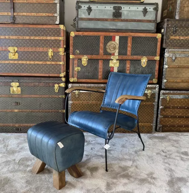 Blue Leather Armchair - Vintage Retro Modern Designer Feature Accent Occasional