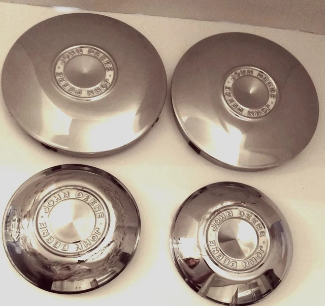 VINTAGE JOHN DEERE Chrome Hub Caps Set of 4 Lawnmower Wheel Covers 8