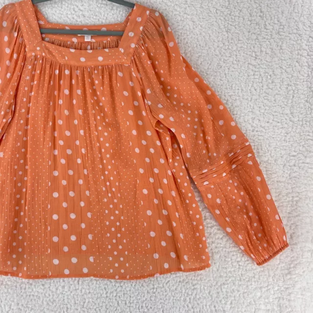 LC Lauren Conrad Orange Polka Dot Print Shirt Womens Long Sleeve Size XL 3