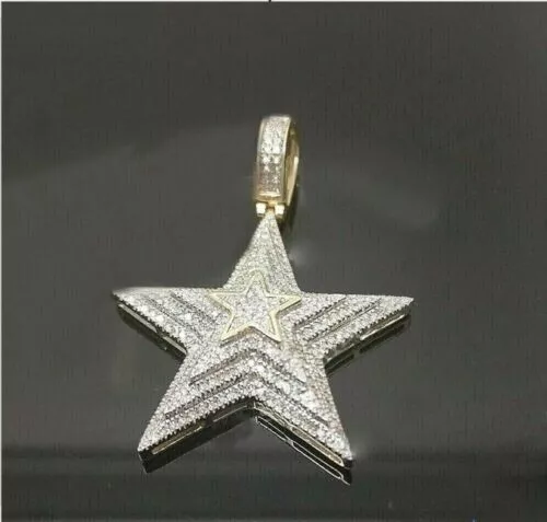 3Ct Round Cut Lab Created Diamond Star Pendant 14k Two Tone Gold Plated Free 18"