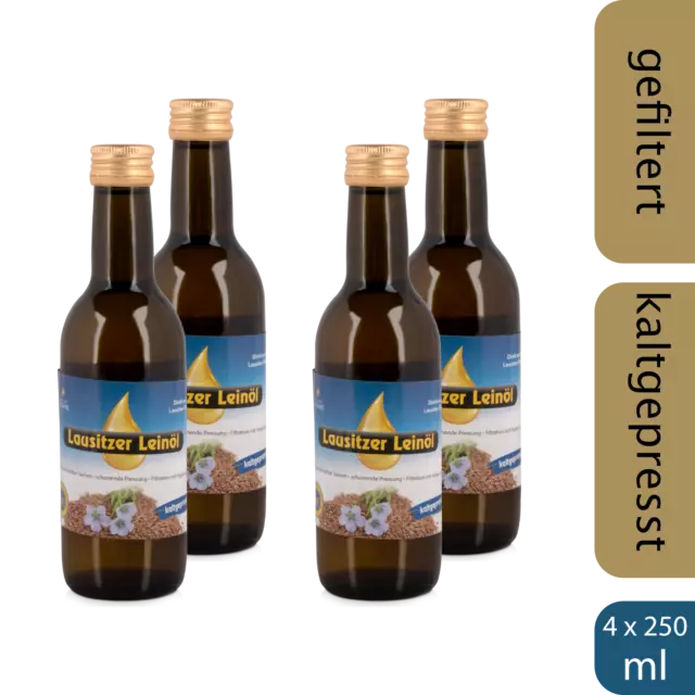 4 x Lausitzer Leinöl (Speiseleinöl kaltgepresst Omega 3), 4 x 250ml