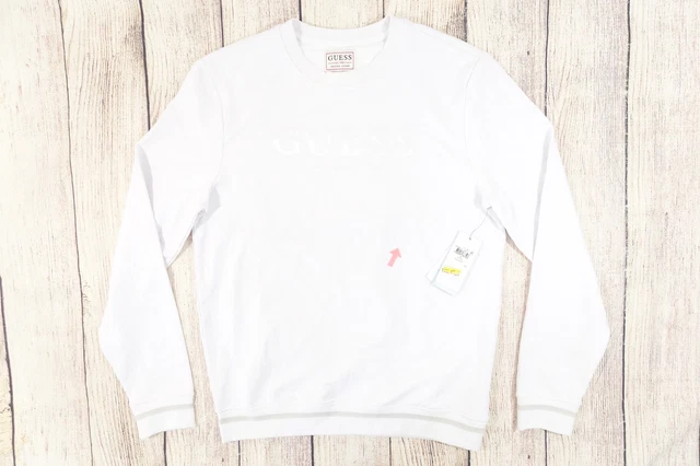 GUESS Bianco Piccolo Maglione Felpa Uomo Difetto