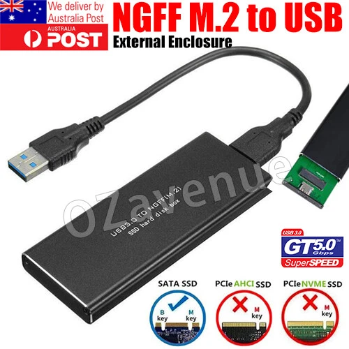 USB 3.0 TO M.2 NGFF SSD SATA External Enclosure Storage Case Adapter Aluminium