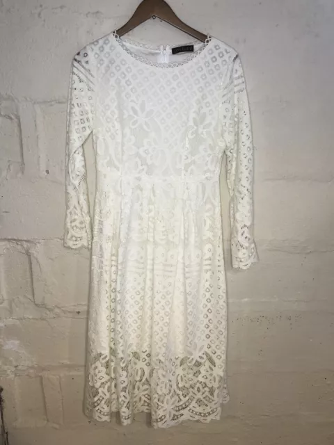 Dress Womens Large White Bridal Crochet Floral Lace Wedding Coastal Cowgirl