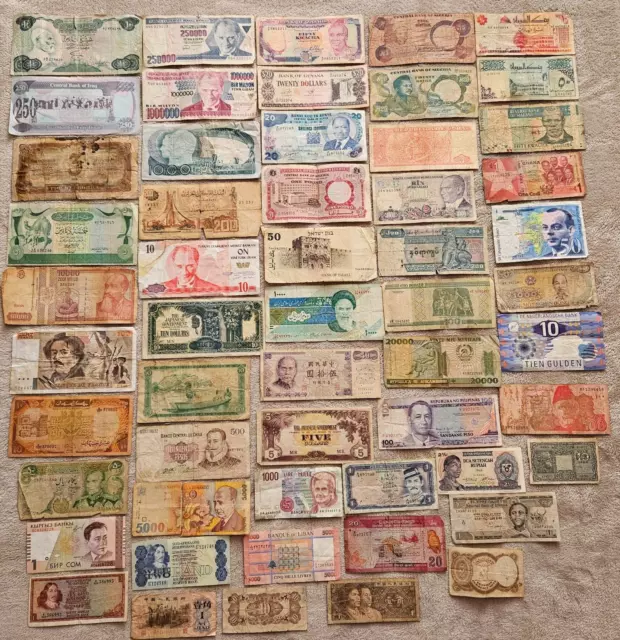 Job Lot Collection Of Old World Foreign Banknotes