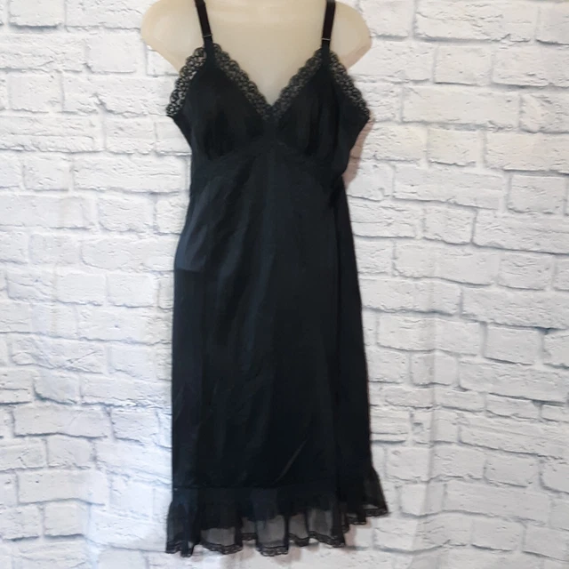 Heiress Vintage Lingerie Full Slip Nightgown Size 36 Average Black Silky Nylon