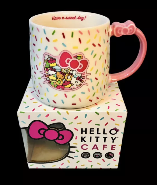 Hello Kitty Cafe Exclusive Sprinkles Bow 16 oz Ceramic Mug NIB