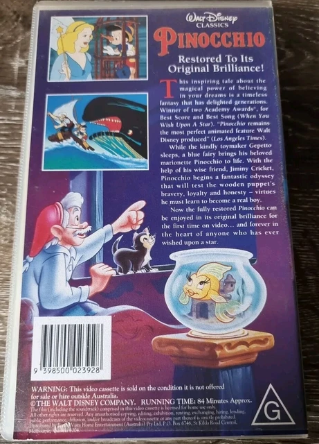 Pinocchio Menu WALT DISNEYS CLASSICS Pinocchio Vhs £15.76 - PicClick UK