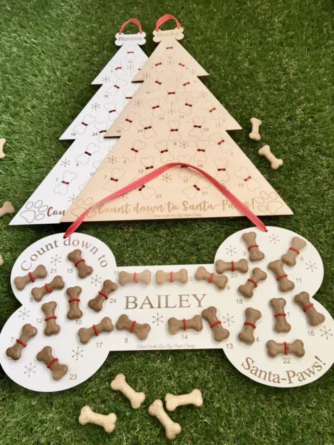 Personalised Dog Christmas Tree  & Bone Advent Wooden Calendar, Laser Cut