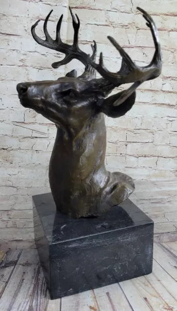 Stunning Large Antiqued Bronze Stag Head - Desk Top Statue Ornament Sculpture NR