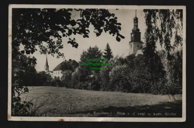 132747 AK Rudna Raudten Fotokarte evgl. und kath. Kirche 1935