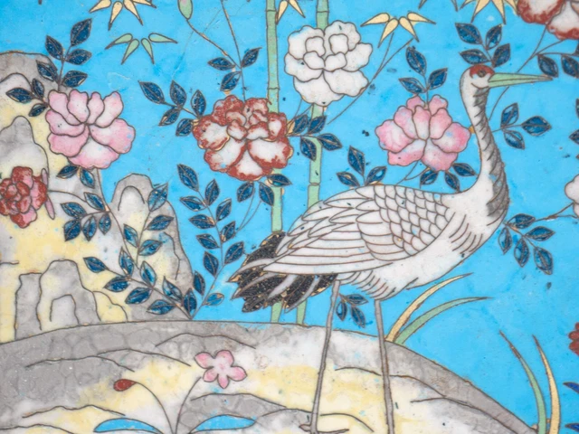 Crane Bird Meiji Japanese Cloisonne Plate Enamel Plate Oriental Chinoiserie