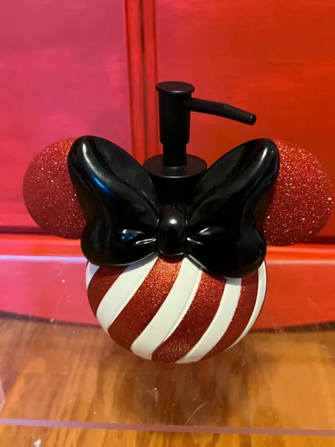 NEW Disney Mickey Mouse red white stripe Christmas lotion soap dispenser