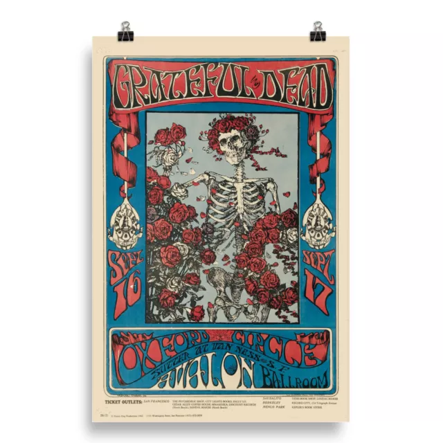 Grateful Dead 20 "x 30" Skeleton and Roses Avalon Concert Art Print FD 1966