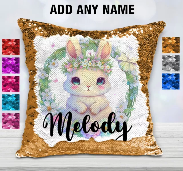 Easter Bunny Cushion Cover Sequin Throw Pillow Flip Bunny Rabbit Personalised