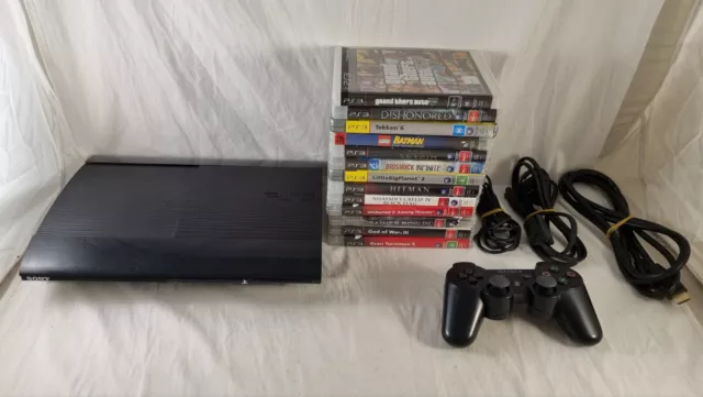 Huge Sony PlayStation 3 PS3 Super Slim Console 12GB Bundle W Controller + GAMES