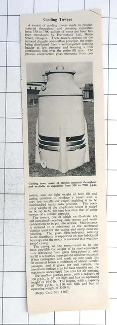 1962 Cooling Towers Made From Plastic Introduced By Thermotank Glasgow