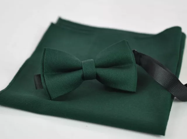 Dark Emerald Green Bow tie + Pocket Sqaure for Men / Youth / Boys Kids / Baby