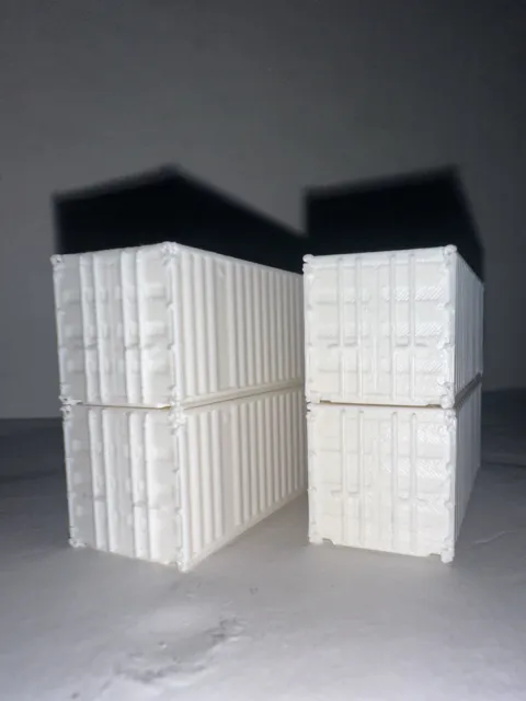 N Scale Shipping Containers (4-Pack) High Detail 3D Model 1:160 White 40’ / 20’