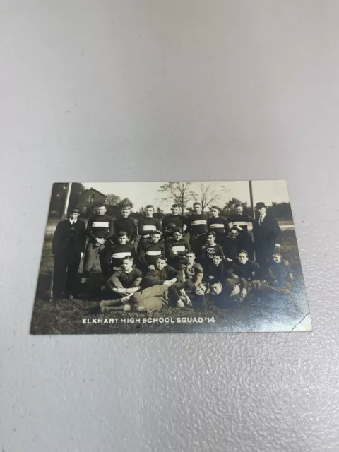 Real Photo Postcard RPPC -Elkhart Indiana High School Football Team 1914 Signed