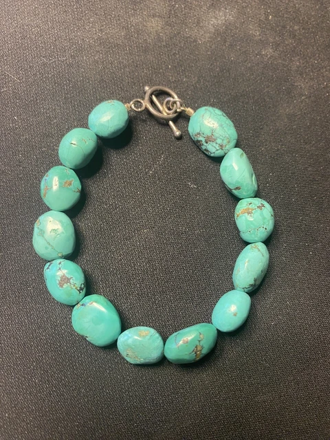Vintage Chinese Turquoise Chunky Nugget Bracelet Nice One!