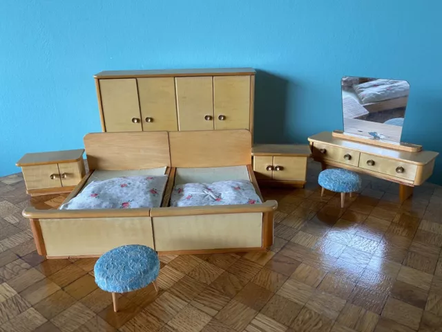 Schlafzimmer Bett Schrank Rülke 50er Puppenstube  1:12 dollhouse bedroom