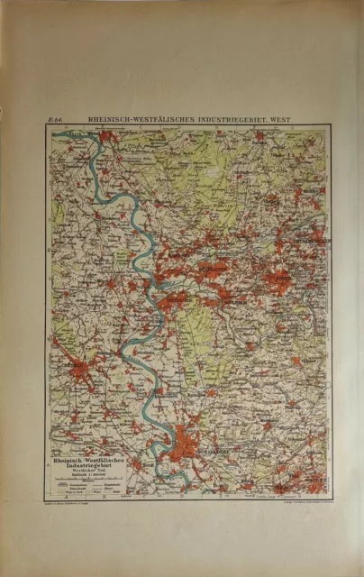 1922 Antique Map West Rhenish Westphalian Industrial Area Mulheim Hamborn