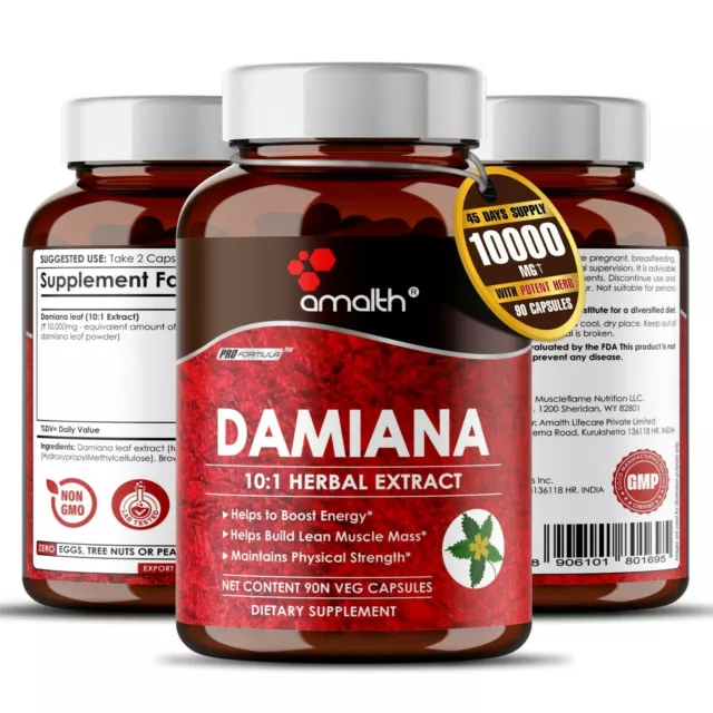 Polvo de extracto de hoja de Damiana, cápsulas de 10000 mg, 90 unidades,...