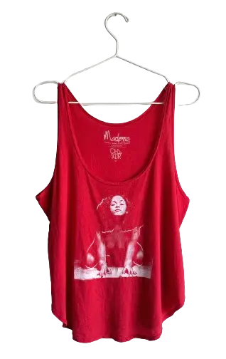 Madonna picture  on a red tank top by Chaser Brand 80's Queen of Pop Band Tee