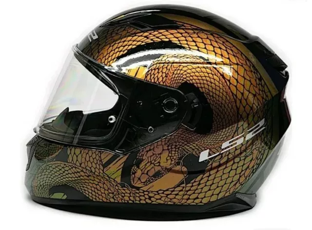 LS2 Stream Full Face Street Motorcycle Helmet Snakebite Chameleon Gold Large