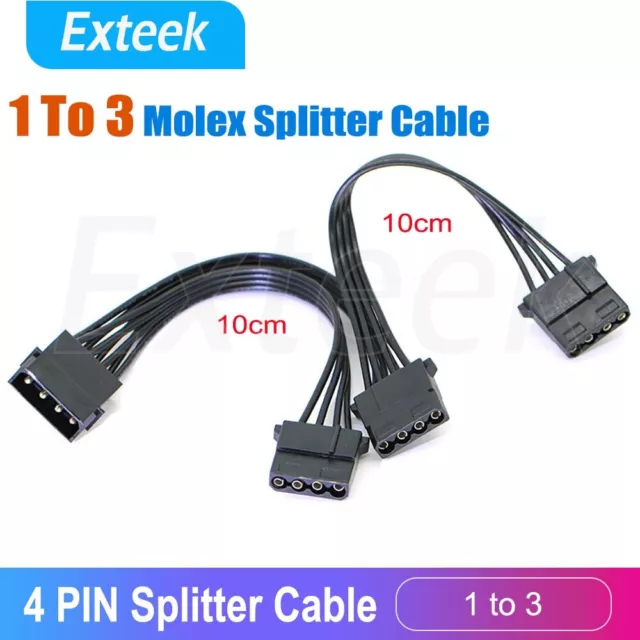 4 Pin IDE Molex Power to 3 Molex Splitter Y Power Extension Cable 4P