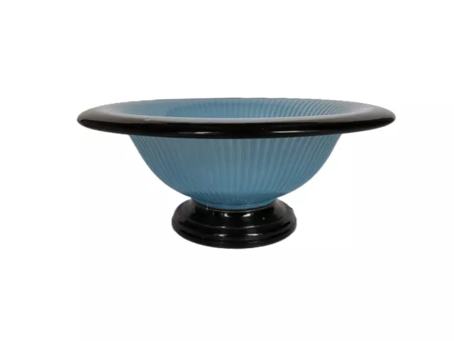 Vintage Art Deco Molded Blue and Black Cased Ribbed Fluted bowl