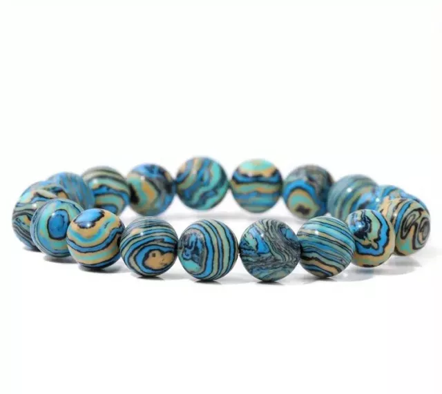 Bracelet Perles Malachite Bleu Pierre Naturelle 10mm Fait Main