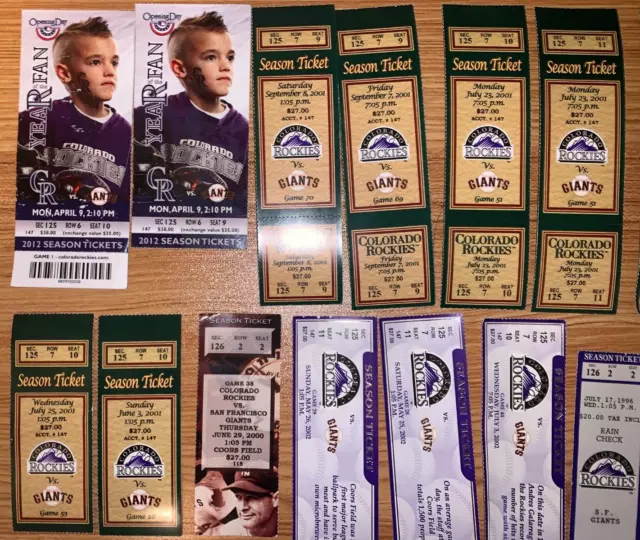 30 Colorado Rockies / San Francisco Giants Tickets/Stubs 1995-2012 2